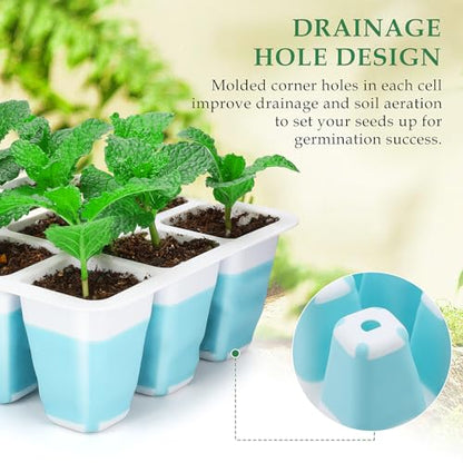 Hanaoyo 12 PCS Reusable Seed Starter Tray, 144 Cells Seed Starter Kit with Flexible Pop-Out Cells, Seedling Starter Trays for Seed Starter, Indoor Greenhouse Seeding Planting Growing - color: Blue-12 Pcs