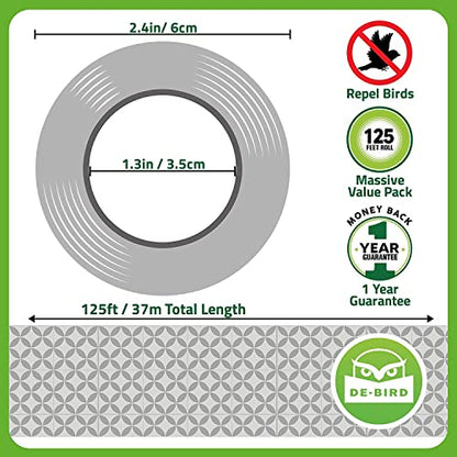 De-Bird Scare Tape - Weatherproof Reflective Tape - Seagull Reflective Ribbon for Balcony & Patio Deterrent - Reusable Goose Deterrent Scare Ribbon - 125 Ft Roll, Garden Style - size: 125 Ft Roll