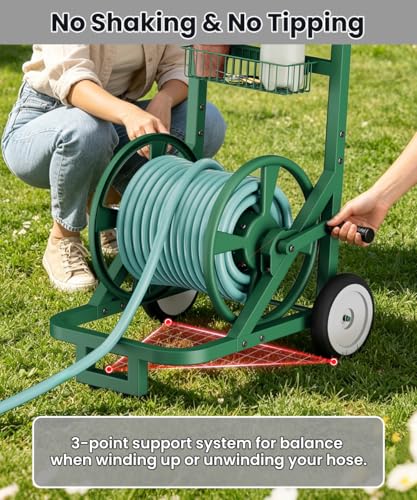 Artigarden Garden Hose Reel Cart with Wheels, Outdoor Water Hose Cart Green - color: Green, size: Holds 165 ft