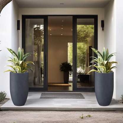 Kante Large Round Tapered Charcoal Concrete Planter 24" Tall, Outdoor - color: Charcoal, size: 24" Tall