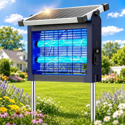 2‑in‑1 Solar Bug Zapper Outdoor, Electric Mosquito Killer Insect Trap - color: Blue