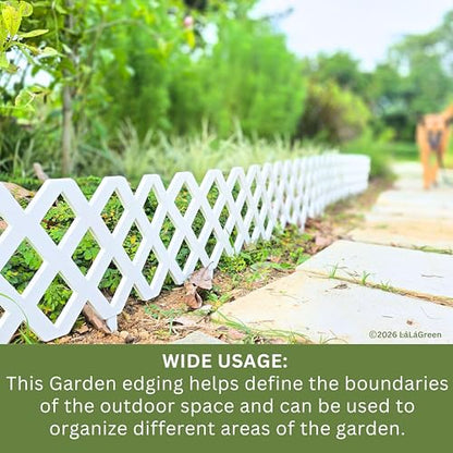 LaLaGreen Garden Edging Border (23x8.5in, 10 Pack) White Plastic Fence - color: White x 10