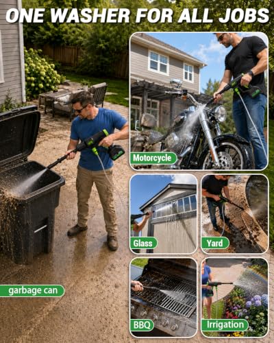 PZZ Portable Pressure Washer, 1100 PSI Cordless Power Washer with All-Copper Motor, Dual 21V Batteries, 17FT Hose & Storage Box, Battery Powered Cleaner for Car Detailing, Home, Garden, Patio