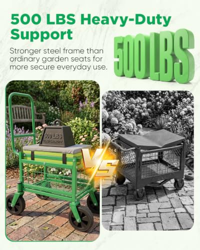 Saker Rolling Garden Work Seat with Wheels, 500 LB Heavy Duty Garden Cart - color: Basic Version