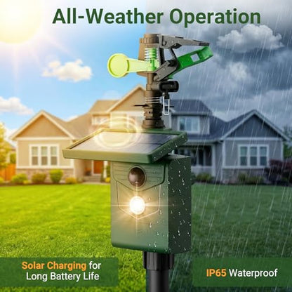 Solar Motion Sensor Deer Repellent Sprinkler Animal Deterrent Solar Cat Repeller with Motion Activated Sprinklers for Animal 1 Pack Flashing Lights Dog Racoon Squirrel for Lawn Garden Farmland