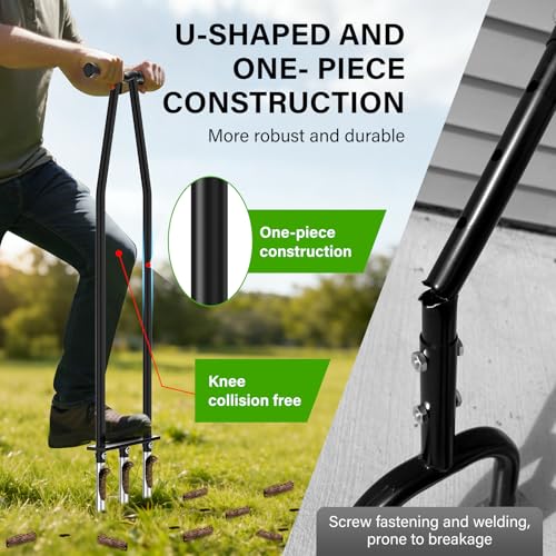 Manual Core Lawn Aerator with 3 High Strength Stainless Steel Tines