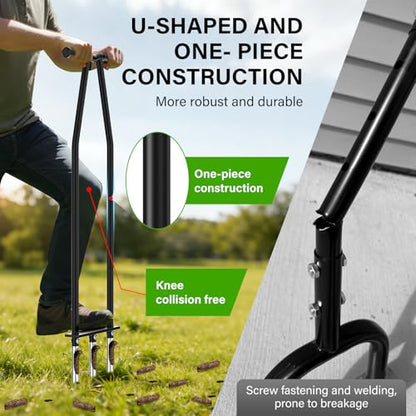 Manual Core Lawn Aerator with 3 High Strength Stainless Steel Tines
