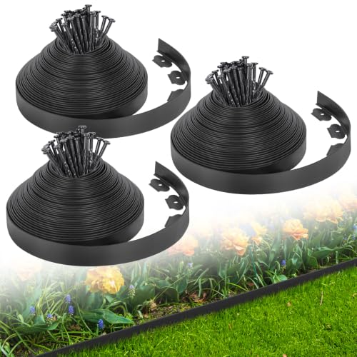 2-Inch x 200 FT Landscape Edging Border with 300 Stakes, Plastic Garden Edging Border Kit, Flexible No Dig Lawn Edging Border for Garden Flower Beds Yard Pathway Paver (Black) - color: Black, size: 2 In x 200 FT