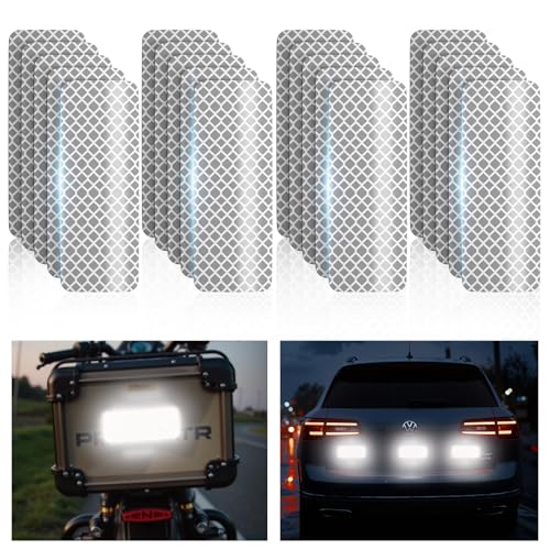 PHIXBEAR 20 Pcs Super Reflection Reflective Stickers, Safety Reflective Tape for Car Bike Mailbox Helmet, White Reflective Tape Outdoor Waterproof 3.15" X 1.18" - color: Diamond White