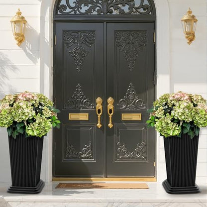 FENCY Set of 2 Tall Planters for Outdoor Plants, Black Ribbed - color: Black-square Ribbed