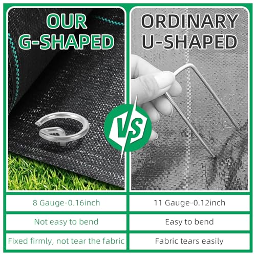 300 Pack 12 Inch Landscape Staples, Thickened 8 Gauge Circle Top Garden Stakes Heavy Duty Galvanized Landscape Fabric Pins for Securing Weed Barrier, Turf, Lawn, Fence, Tent - size: 12 Inch