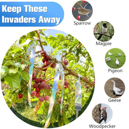 Bird Scare Tape Ribbon, 350FT x 2 in Reflective Flash Tape for Birds, Double Side Reflective Ribbon Scare Birds Woodpecker, Pigeon, Geese Away from House, Garden, Yard, Orchard, Patio, Outdoor