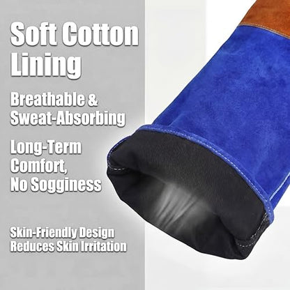 Long Leather Welding Gloves Animal Handling Scratch Bite Proof - color: Blue