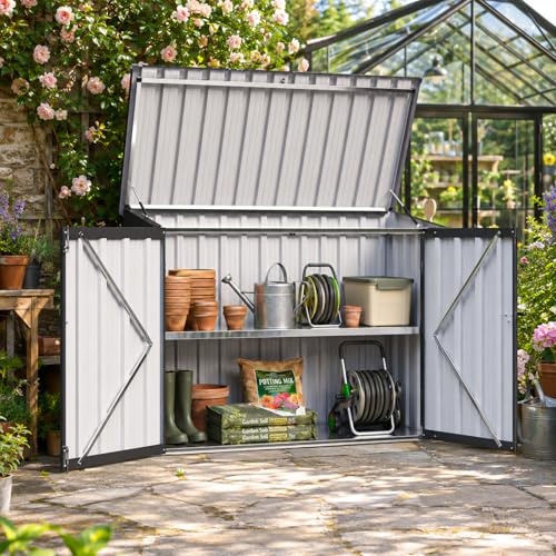 Aoxun Outdoor Storage Cabinet 20Cu.Ft Metal Storage Shed with Floor&Shelf - size: 4'x2'