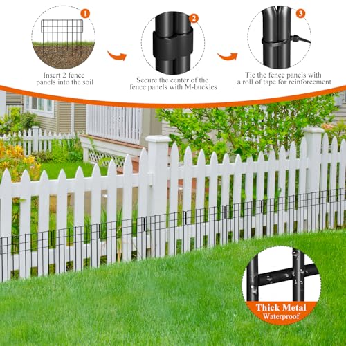Garden Fence 6.2 FT x 17" H, Decorative Metal Border for Flower Beds - size: 6 Square Panels-6.2 ft (L) x 12.32 in (W)