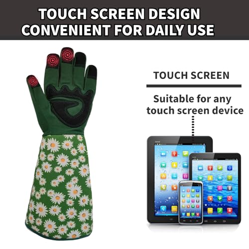 Thornproof Rose&Cactus Gardening Gloves,Gauntlet Garden Glove,Gifts - color: Green Daisy, size: Large