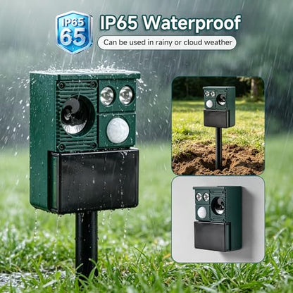 2026 Ultrasonic Solar Animal Repeller Outdoor, Solar Powered Motion Activated Animal Deterrent, Waterproof Deer Cat Dog Squirrel Raccoon Repellent for Yard Garden Lawn