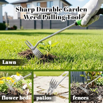 Weed Puller Tool, 5-Claw & Crab Claw 2-in-1 Heavy Duty Weed Remover, Ergonomic Long Handle Manual Weeding Tool for Dandelion, Crabgrass, Patio, Lawn & Garden