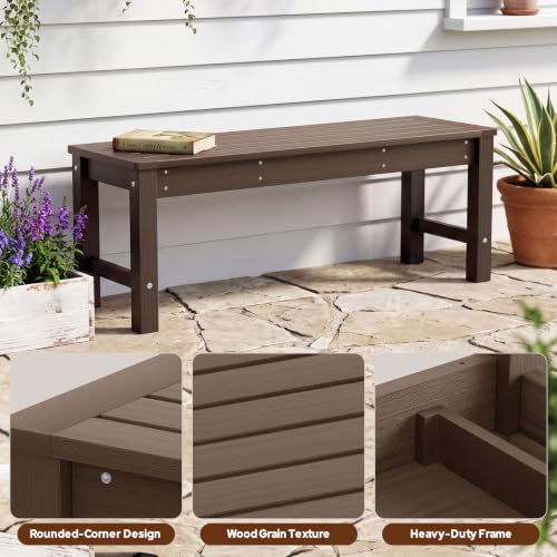 Psilvam HDPE Outdoor Bench, 2-Person Backless Garden Bench, Brown - color: Brown(hdpe), size: 1 pack