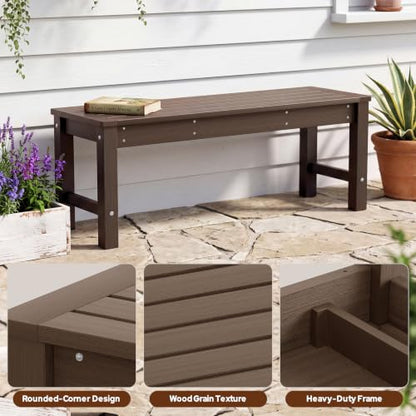 Psilvam HDPE Outdoor Bench, 2-Person Backless Garden Bench, Brown - color: Brown(hdpe), size: 1 pack