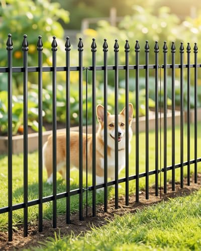 ARIFARO 5 Panel Metal Garden Fence 32" H x 24" W, Decorative Garden Fence - size: 32" high x 24" Wide
