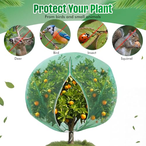 24 x 24 Ft Extra Large Fruit Tree Netting Cover with Zipper and Drawstring, Insect Bird Barrier Netting for Garden Protection, Keep Birds Squirrels Cicadas and Small Fly Out - size: 24 x 24 ft