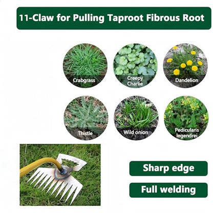 2 Pack Weed Puller Tool, Hand weeder tool, Stainless Steel Weeding Digger Tool.Upgrade 11 Teethes Dual Purpose Manual Multifunctional weed remover tool for Vegetable Gardening Backyard Farm