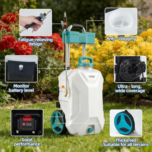 10.5 Gallon Wheeled Battery Sprayer, 12V 4Ah for Lawn & Garden - size: 10.5 Gal