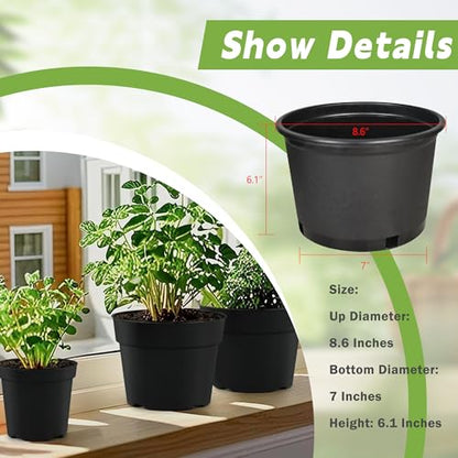 HOSTIC Short 2 Gallon Plastic Plant Container Gallon Pots with Drainage Holes Flexible Nursery Pot Suitable for Indoor Outdoor Vegetables Flowers Plants 10 PCS - size: Short 2 Gallon