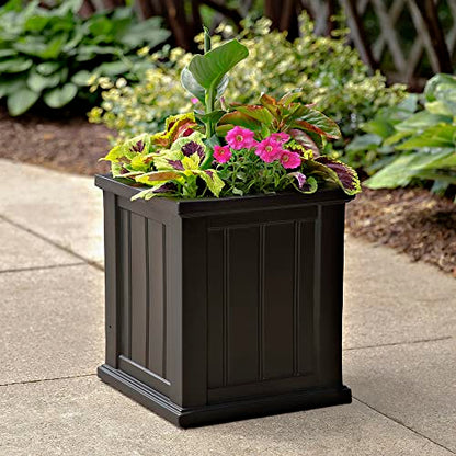 Mayne Cape Cod 16in Self-Watering Square Planter, Black - color: Black, size: 16in