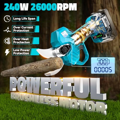 Cerycose Electric Pruning Shears Compatible with Makita 18v Battery, 0.8-2 Inch Max Cutting Diameter Electric Pruner with LCD Display & Imported SK7 Steel Blades for Gardening Tree Pruning(No Battery) - color: Blue