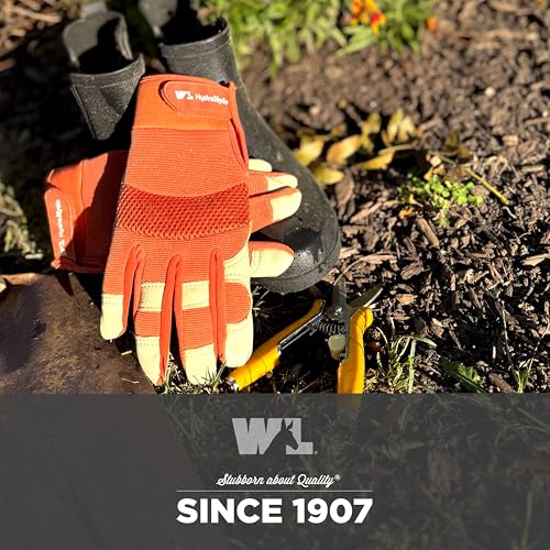 Wells Lamont Women's HydraHyde Leather Hybrid Gloves - color: Green & Orange, size: Small, style: 2-pack