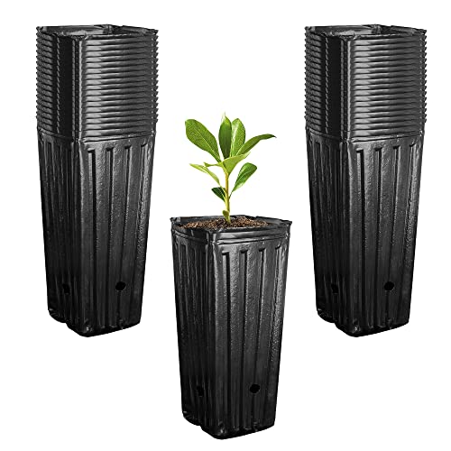 RunNico 50pcs Plastic Deep Plant Nursery Pots, 9.8”Tall Tree Pots,Black Deep Seedling Container Pots with Drainage Holes for Indoor Outdoor Gardening (4.7" Wx9.8 H) - color: 4.7"wx9.8"h