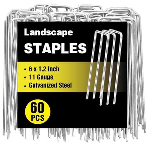 HongWay 60 Pack Landscape Staples 6 Inch, Galvanized Garden Stakes 11 Gauge - size: 6 Inch, 60pcs
