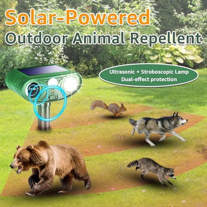 Solar Ultrasonic Animal Repellent Outdoor with Motion Sensor Strobe Light - color: 2PCS white and Red lights flashing