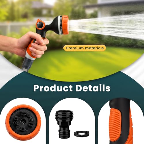 Garden Hose Nozzle,Water Hose Sprayer Thumb Control with 10 Spray Patterns - color: Orange