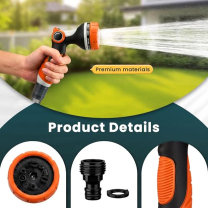 Garden Hose Nozzle,Water Hose Sprayer Thumb Control with 10 Spray Patterns - color: Orange