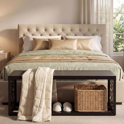 47" Outdoor Storage Bench, HDPE Seat, Steel Frame, Leaf - style: Willow leaves