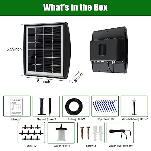 Solar Automatic Drip Irrigation Kit System, JIYANG Solar Powered Auto Easy DIY Watering Device Supported Pots Plants, 6 Timing Modes with Anti-Siphoning Device (Supported 10 Pots, 6Timing Modes) - size: 10 Pot-Drip Irrigation