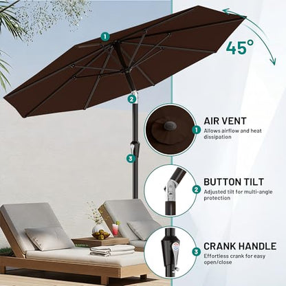 AreShark 9FT Outdoor Patio Umbrella with Tilt and Crank, Brown - color: Brown, size: 9ft