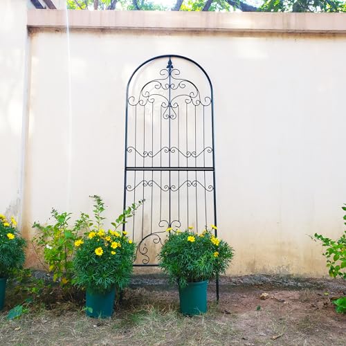 Garden Trellis for Climbing Plants 70.8" H x 25.6" W Metal Wrought Iron Outdoor Wall Panel for Vines Flowers Elegant Accent Decorative Garden Structure - color: 70.8 inch-1 pack
