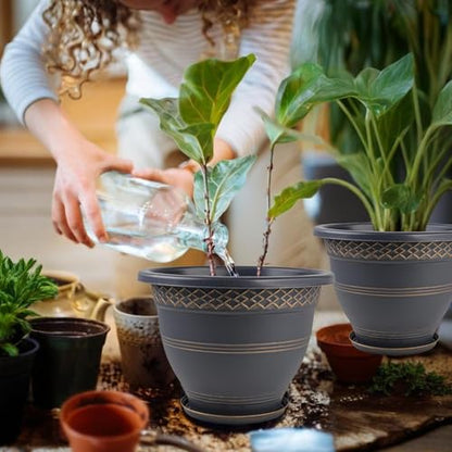 Usocik 10 Inch Plant Pots, 4 Pack, Gold Plaid - color: Gold, size: 10 Inch - 4 Pack
