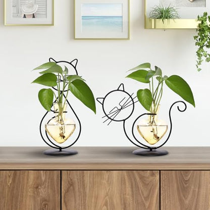 Plant Terrarium Propagation Station Gifts for Women Cat Lover - color: Gold