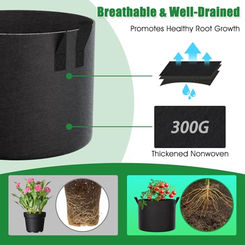 FEED GARDEN 25 Gallon Plant Grow Bags 8 Pack 300G Fabric Pots with Handles - size: 25 Gallon