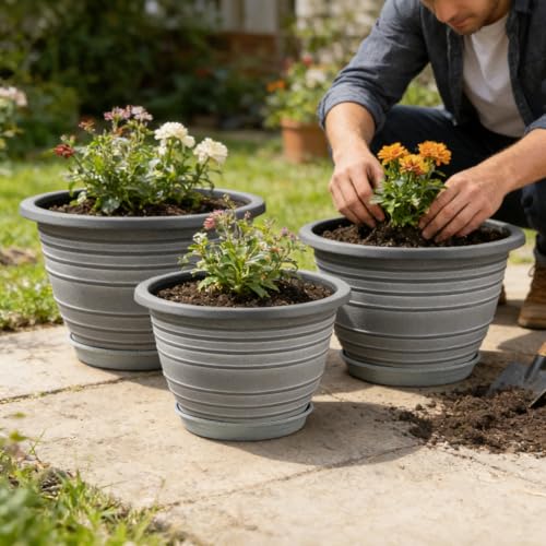 KPUVX 3 Pack 12 Inch Pots for Plants,Plastic Flower Pots Outdoor Indoor - color: White