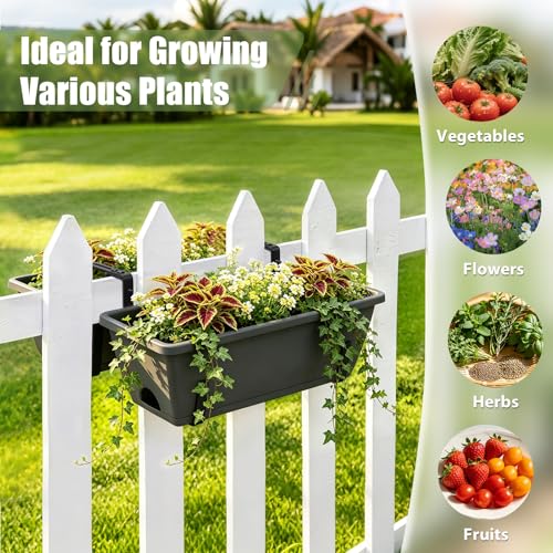 4-Pack Railing Planter Boxes with 2 Sets Double-Sided Adjustable Brackets - color: Gray