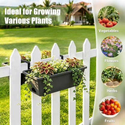 4-Pack Railing Planter Boxes with 2 Sets Double-Sided Adjustable Brackets - color: Gray