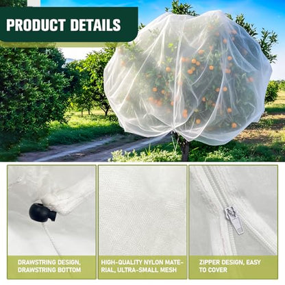 KEOHOLI 12x12 FT Large Fruit Tree Netting Bags with Zipper and Drawstring, Insect Bird Barrier Netting Plant Covers for Fruit Vegetable Trees, Bushes,Flower in Garden (12 * 12ft, 1Pack) - size: 12*12ft (1Pack, White)