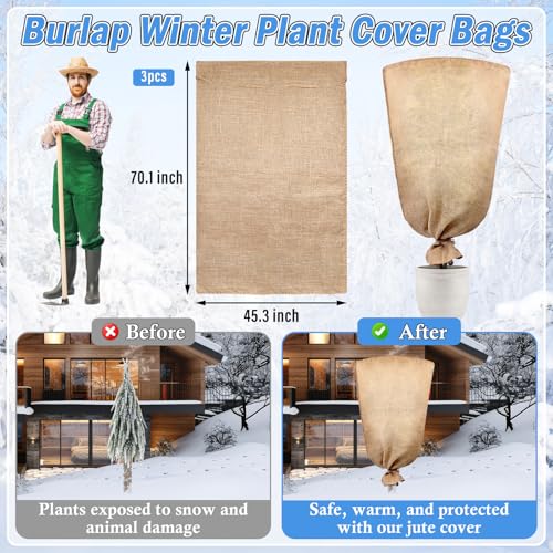 Legigo 3 Pack 45 X 70 Inch Burlap Bags for Winter Plant Frost Protection - size: 45 X 70 Inch