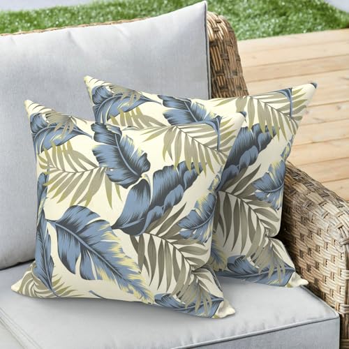 Outdoor 16x16 Inch Throw Pillow Covers Set of 2, Covers ONLY, All Weather Square Pillow Cases, Patio Cushion Pillow of Home Furniture Use, ‌Lush Palm Blue - color: ‌lush Palm Blue, size: 16" x 16" (Pack of 2)